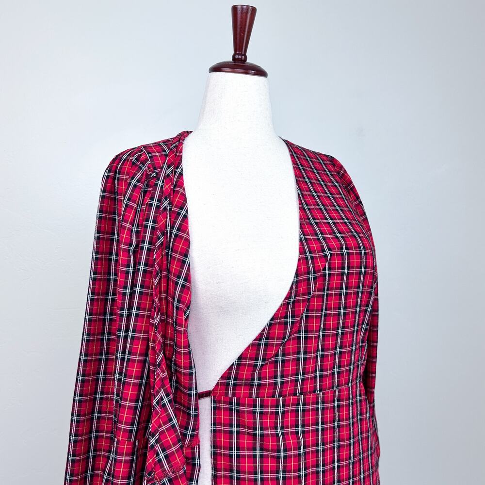 Old Navy XL Red Tartan Plaid V-Neck Wrap Long Sleeve Holiday Mini Dress NWT - Picture 7 of 13